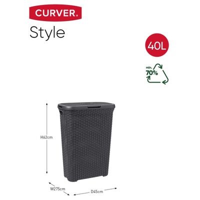 Curver Juego de cestas de colada con tapa Style gris antracita 2x40 L