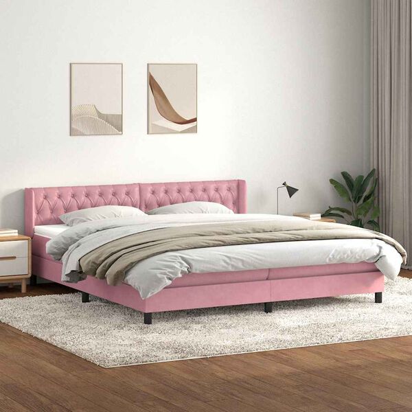 vidaXL Cama box spring con colch&oacute;n terciopelo rosa 200x210 cm