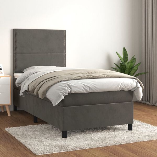 vidaXL Cama box spring con colch&oacute;n terciopelo gris oscuro 80x200 cm
