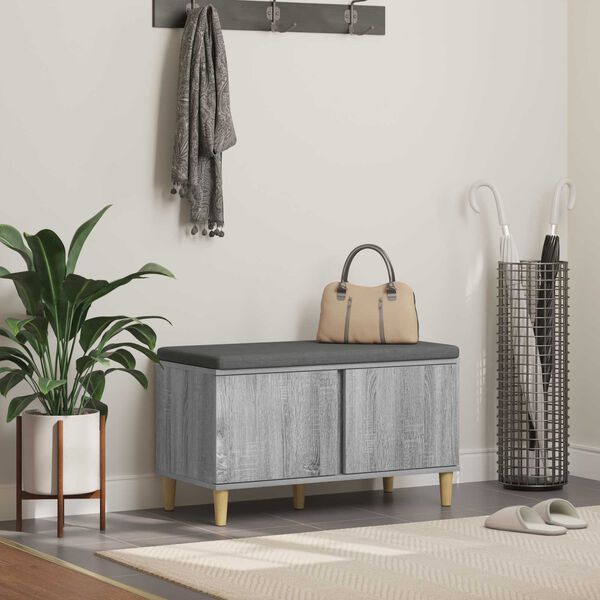 vidaXL Banco de entrada con coj&iacute;n Gris Sonoma 80 x 38 x 46 cm
