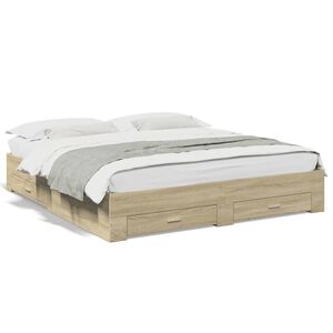 vidaXL Cama con cajones madera ingenier&iacute;a roble Sonoma 200x200 cm