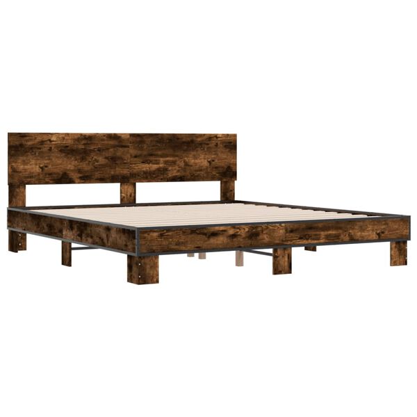 vidaXL Estructura cama madera ingenier&iacute;a metal roble ahumado 200x200cm