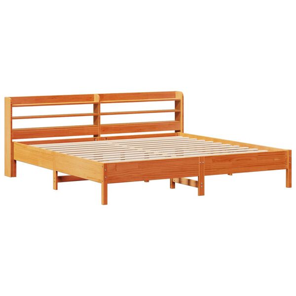 vidaXL Cama sin colch&oacute;n madera maciza de pino marr&oacute;n cera 200x200 cm