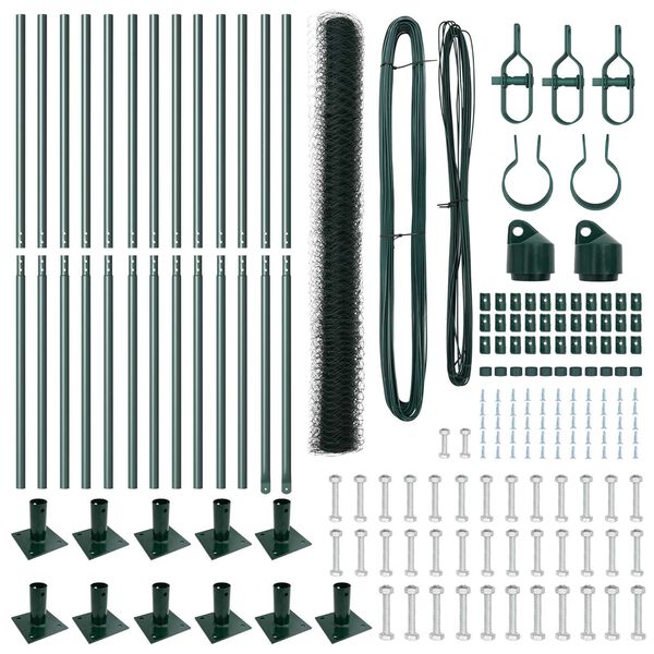 vidaXL Reja con postes Verde 1.6 x 25 m Acero recubierto de PVC