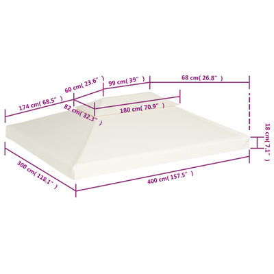 vidaXL Cubierta de repuesto de cenador 310 g/m² blanco crema 3x4 m