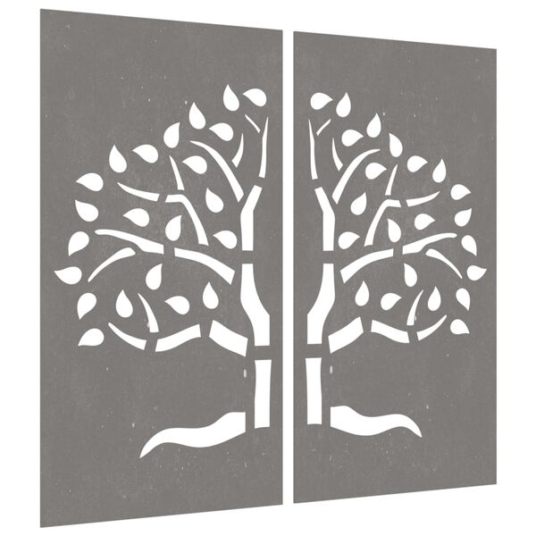 vidaXL Adorno pared jard&iacute;n 2 uds acero corten dise&ntilde;o &aacute;rbol 105x55 cm