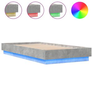 vidaXL Estructura de cama con luces LED gris hormig&oacute;n 75x190 cm