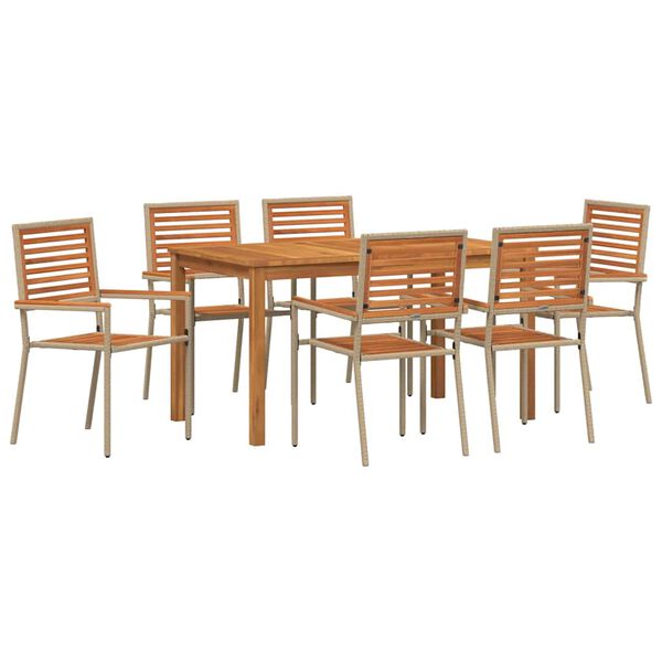 vidaXL Conjunto de Comedor de Jardín 7 pcs Beige Poliratán