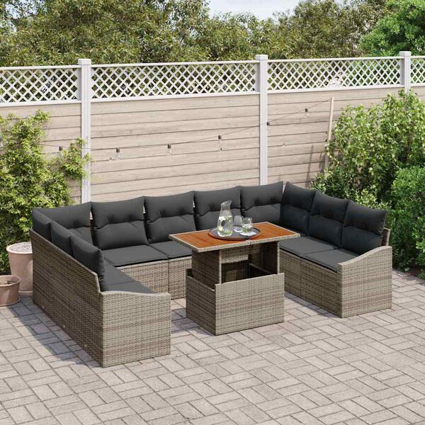 vidaXL Conjunto de sof&aacute; de jard&iacute;n 10 pcs Gris Polirat&aacute;n