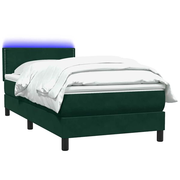 vidaXL Cama box spring con colch&oacute;n y LED terciopelo verde oscuro 90x210 cm