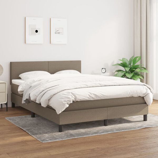 vidaXL Cama box spring con colch&oacute;n tela gris taupe 140x190 cm