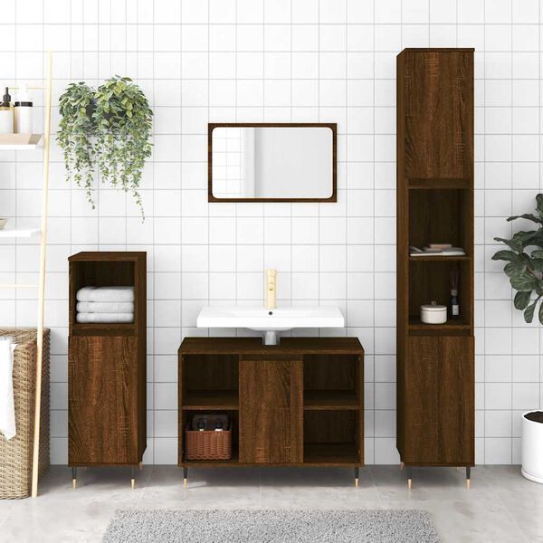 vidaXL Mueble de ba&ntilde;o madera de ingenier&iacute;a roble marr&oacute;n 80x33x60 cm