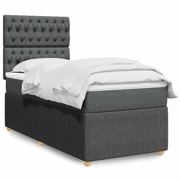 vidaXL Cama box spring con colch&oacute;n tela gris oscuro 100x200 cm