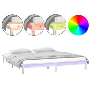 vidaXL Estructura de cama LED sin colch&oacute;n madera maciza 140x200 cm