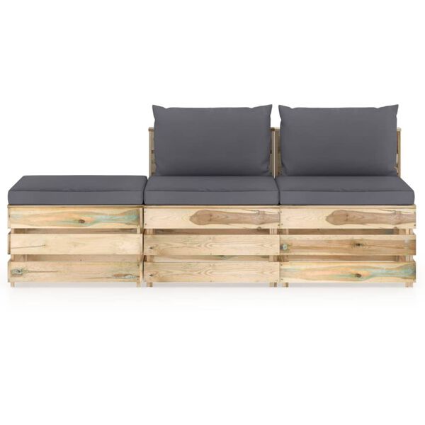 vidaXL Muebles de jard&iacute;n 3 piezas con cojines madera impregnada verde