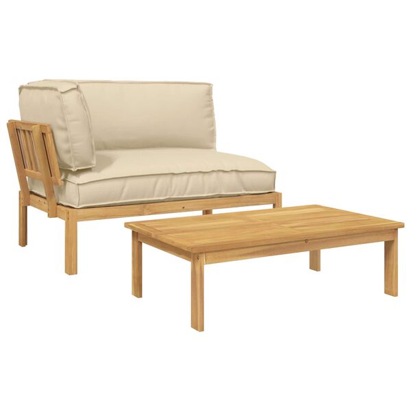 vidaXL Juego de Sof&aacute; con coj&iacute;n 2 pcs Beige Madera de Acacia S&oacute;lida