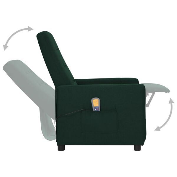 vidaXL Sill&oacute;n de masaje de tela verde oscuro