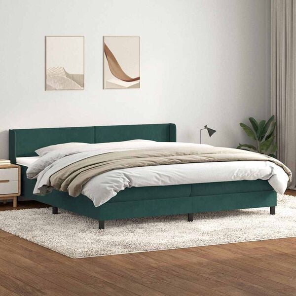 vidaXL Cama box spring con colch&oacute;n terciopelo verde oscuro 180x220 cm