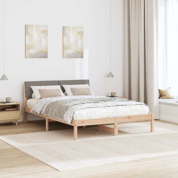 vidaXL Estructura de cama con cabecera Marr&oacute;n y taupe 135 x 190 cm