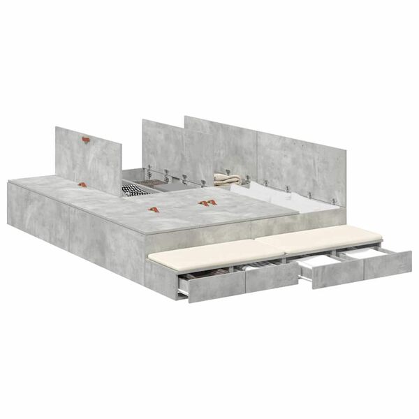 vidaXL Cama con almacenamiento con caj&oacute;n Gris Concreto 140 cm