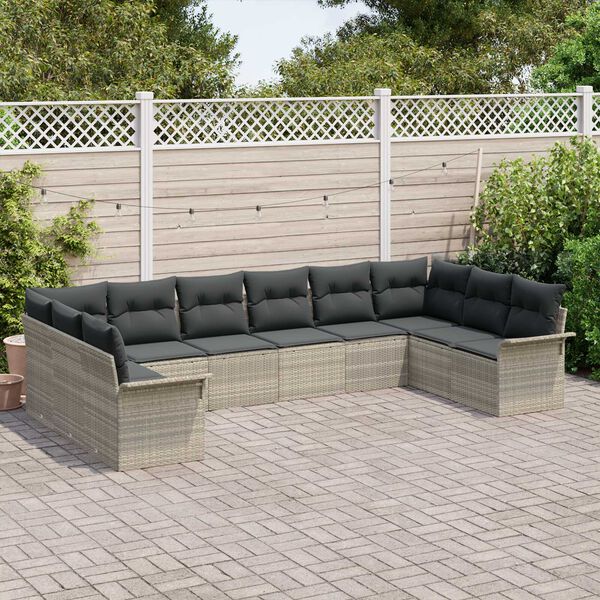 vidaXL Conjunto de sofá de jardín 10 pcs Gris Claro ratán sintético