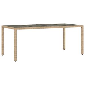 vidaXL Mesa de jard&iacute;n superficie de vidrio rat&aacute;n PE beige 190x90x75 cm