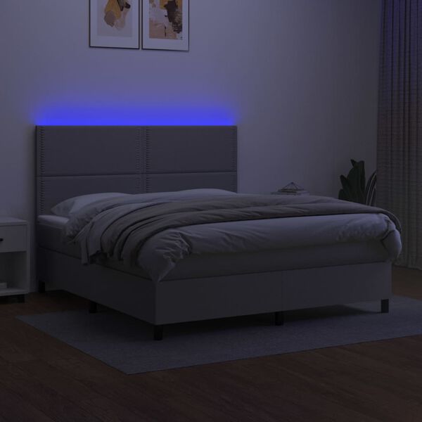 vidaXL Cama box spring colch&oacute;n y luces LED tela gris claro 180x200 cm