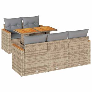 vidaXL Set sof&aacute;s jard&iacute;n y cojines 6 pzas rat&aacute;n sint&eacute;tico acacia beige
