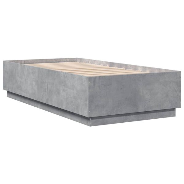 vidaXL Estructura cama con luces LED madera gris hormig&oacute;n 75x190 cm