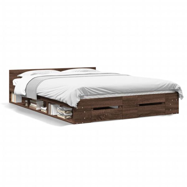 vidaXL Cama con cajones madera de ingeniería marrón roble 150x200 cm