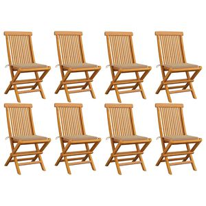 vidaXL Sillas de jard&iacute;n 8 unidades teca maciza con cojines beige