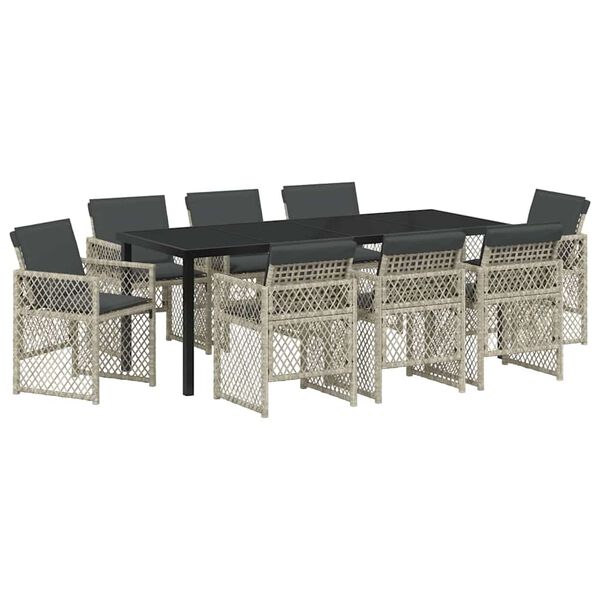 vidaXL Conjunto de Comedor de Jard&iacute;n 9 pcs Gris Claro rat&aacute;n sint&eacute;tico