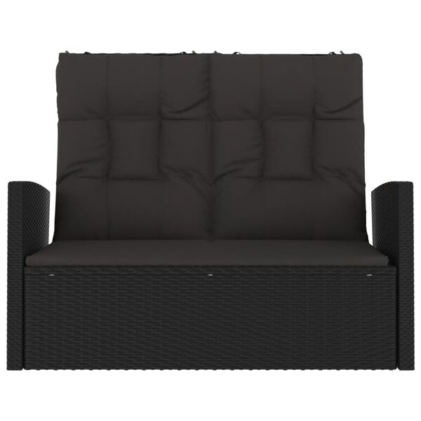 vidaXL Banco jardín reclinable y cojines ratán sintético negro 118 cm