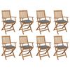 vidaXL Sillas plegables con cojines, 8 unidades, madera maciza de acacia.