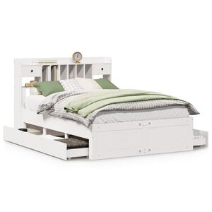 vidaXL Cama con estanter&iacute;a sin colch&oacute;n madera maciza blanca 140x190 cm