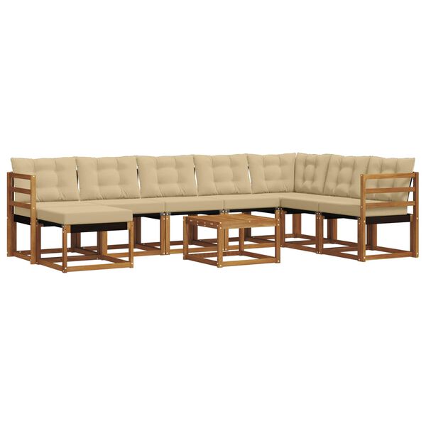 vidaXL Conjunto de sof&aacute;s de exterior con coj&iacute;n 9 pcs Natural y Beige