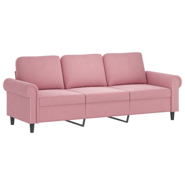 vidaXL Sof&aacute; de 3 plazas con taburete de terciopelo rosa180 cm