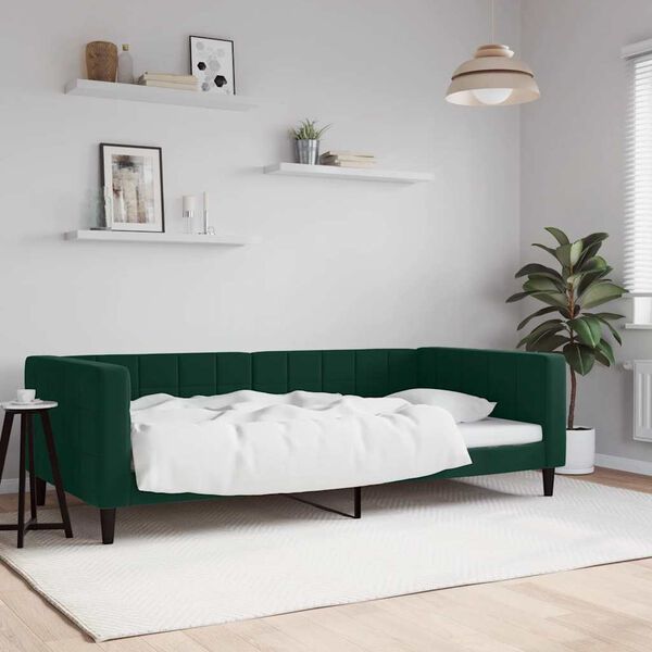 vidaXL Sof&aacute; cama sin colch&oacute;n terciopelo verde oscuro 100x200 cm