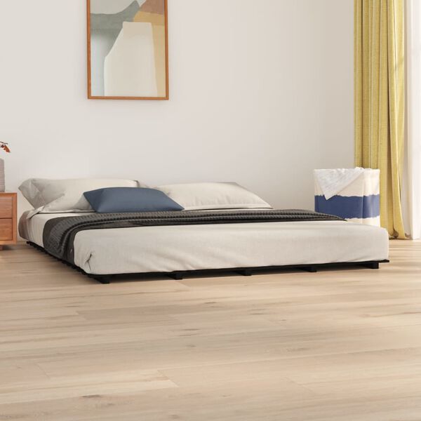 vidaXL Estructura de cama de madera maciza de pino negro 160x200 cm