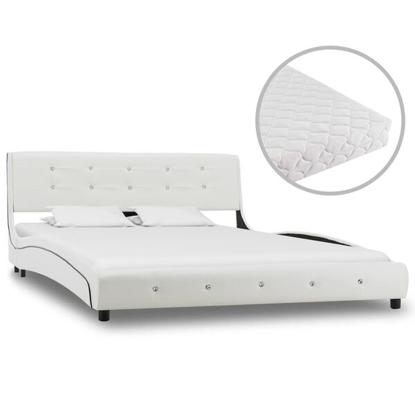 vidaXL Cama con colch&oacute;n cuero sint&eacute;tico blanco 140x200 cm