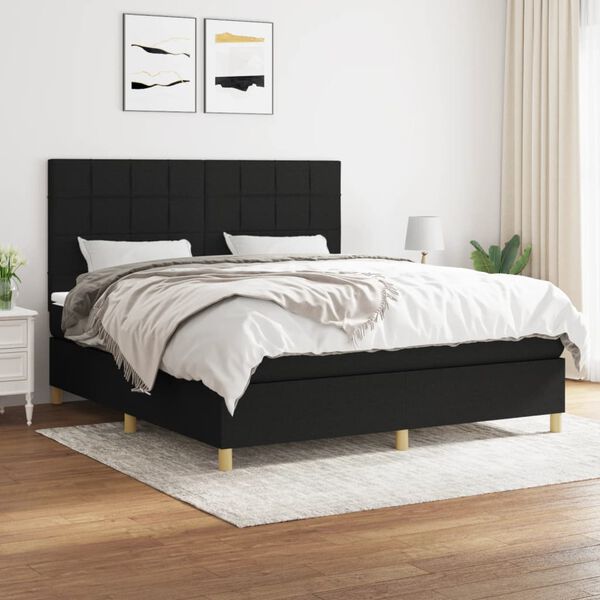 vidaXL Cama box spring con colch&oacute;n tela negro 160x200 cm
