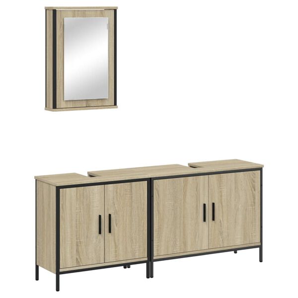 vidaXL Set de muebles de ba&ntilde;o 3 pzas madera contrachapada roble Sonoma