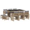 vidaXL Set comedor de jard&iacute;n 11 pzas con cojines rat&aacute;n sint&eacute;tico beige