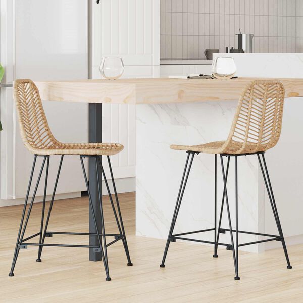 vidaXL Silla de Bar 2 pcs Natural 44,5 x 54,5 x 97,5 cm Ratan e Hierro