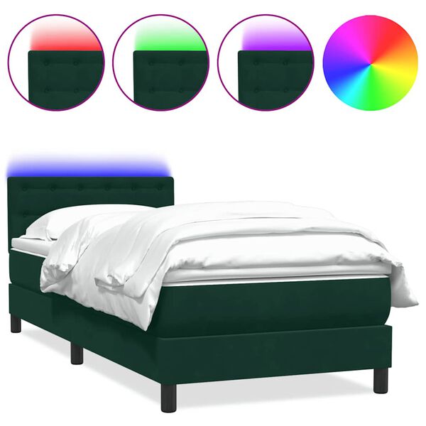 vidaXL Cama box spring con colch&oacute;n y LED terciopelo verde oscuro 100x220 cm