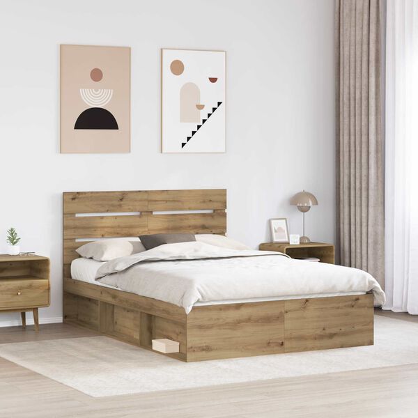 vidaXL Estructura de cama con cabecera Roble Artesanal 140 x 190 cm