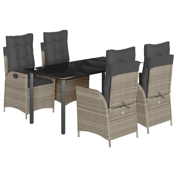 vidaXL Set comedor de jard&iacute;n 5 pzas cojines rat&aacute;n sint&eacute;tico gris claro