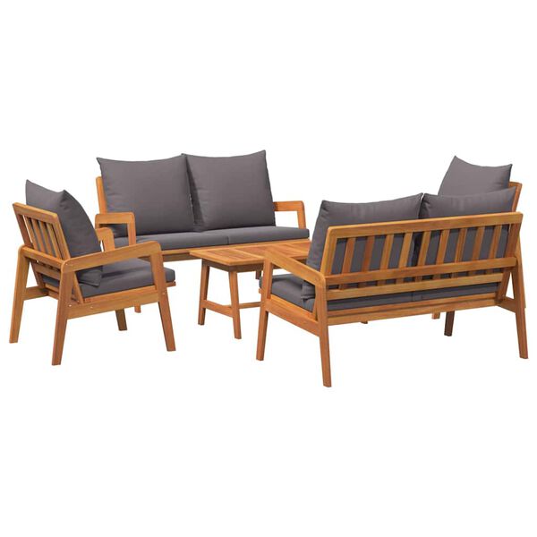vidaXL Conjunto bistro con coj&iacute;n 5 pcs Marr&oacute;n Madera de Acacia S&oacute;lida