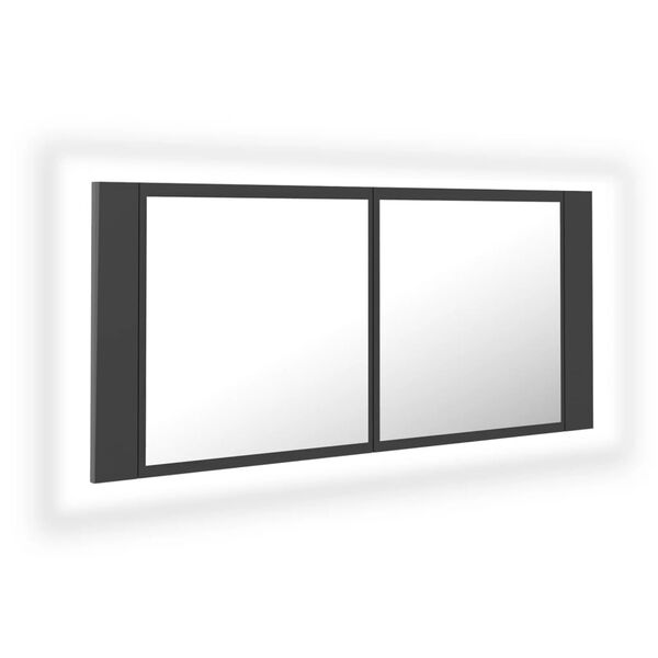 vidaXL Armario espejo de ba&ntilde;o con luz LED acr&iacute;lico gris 100x12x45 cm