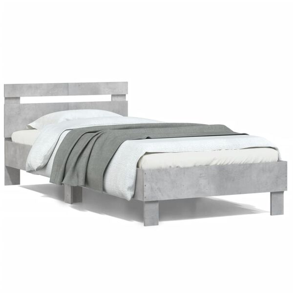 vidaXL Cama con cabecero madera de ingenier&iacute;a gris hormig&oacute;n 100x200 cm
